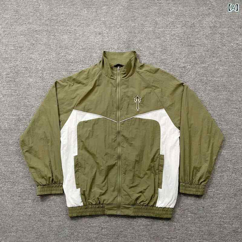 トレンディな ブランド名 Trapstar 刺しゅう 上衣 春と 秋の 薄べったい ジャケットカジュアルルーズジャケットパンツスーツ 成人男性 用