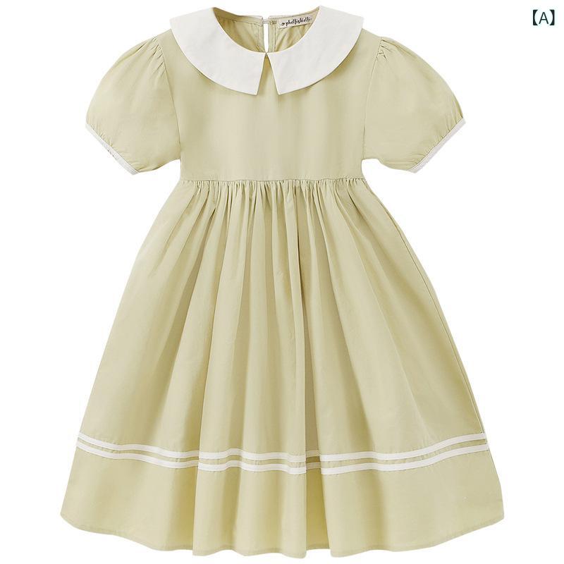 2025 夏服の 女の子の 子供の 襟の ワンピース 森 系の 女の子の 甘い 王女の スカートの 女性の 大きい 子供の 夏の スカートの 純綿