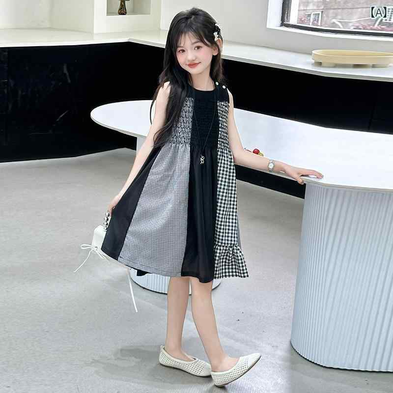 女の子の 夏の ワンピース 2025の 新しい 薄い タイプの 中で 大きい 子供の 洋 気は ベストの スカートの 女の子の 夏服の ワンピースを つなぎ 合わせます。 4,653円