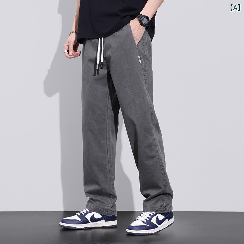 純綿 工 装 カジュアル パンツ 男性 2025 新型 ゆるい ストレート スポーツ パンツ 男性 夏 ファッション ブランド 百 合 長 ズボン