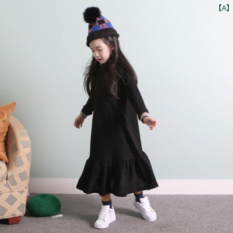 20069 女の子 用 ワンピース 2020 秋冬 韓国 風 裏 起毛 プリンセス ドレス マーメイド ドレス 中高生 親子 コーデ スカート