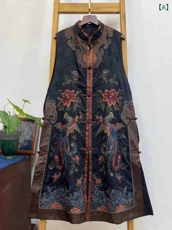 楚 馨 2024 新型 春 装 刺繍 重工 中国 式 丸首 盤 ボタン 女性 対 襟 ベスト 馬 挟み ロング タイプ｜LiLishop6