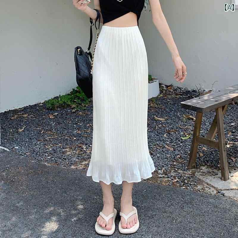 ハイウエストシフォンプリーツスカート、 夏の 女性の ミドル 丈 フィッシュテールスカート、 2025 新しい A ラインヒップスカート 4,486円