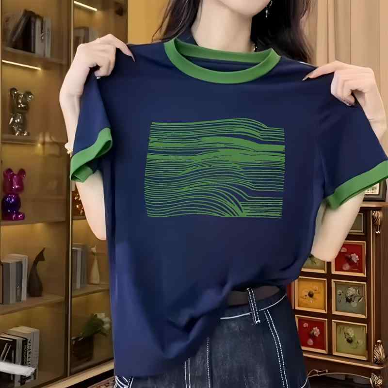 レディース 短袖 Tシャツ コットン トップス 丸首 ゆったり インナー プリント 切り替え 幾何学柄 緑 緑 緑 緑 緑 緑 緑 緑 緑 緑 緑 緑 緑 緑 緑 緑 緑 夏 ユニセックス カジュアル ファッション 日常使い 軽量 速乾 抗ピリング 免ア