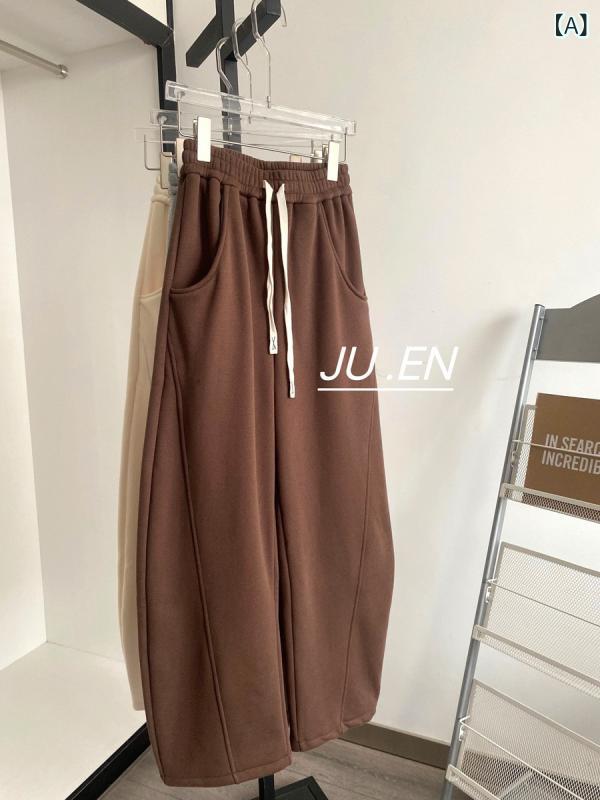 レディース ワイドパンツ 秋冬 裏起毛 高腰 直筒 コットン 混 ブラウン グレー 厚手 ミッドストレッチ 休? デイリー 普段使い 通勤 カジュアル ゆったり シルエット 暖か 快適