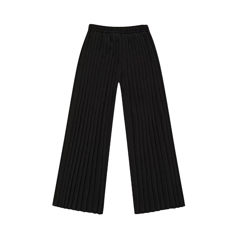 レディース ワイドパンツ コットン 混紡 細紋 プリーツ ロングパンツ 軽薄 ストリートスタイル 潮風 春季 黒 女性用 95% 以上 コットン素材 ゆったりシルエット カジュアルパンツ 日常使い 街着 快適 ストレッチ|LiLishop6