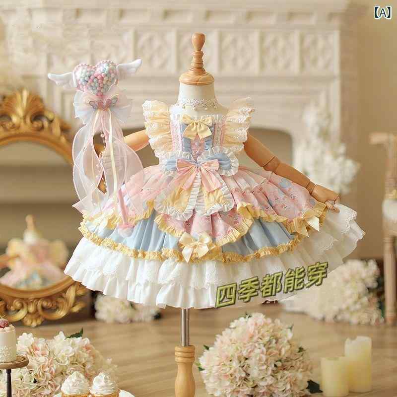 御嬢さん 衣裳 ロリータ お姫様御召しもの 蓬蓬スコート 綿原料品 パステル色の 短袖 愛くるしげ 洋気 生まれ落ちる日寄り合い 春夏 オール季節 通い 通学 普段使い走り 御部屋着