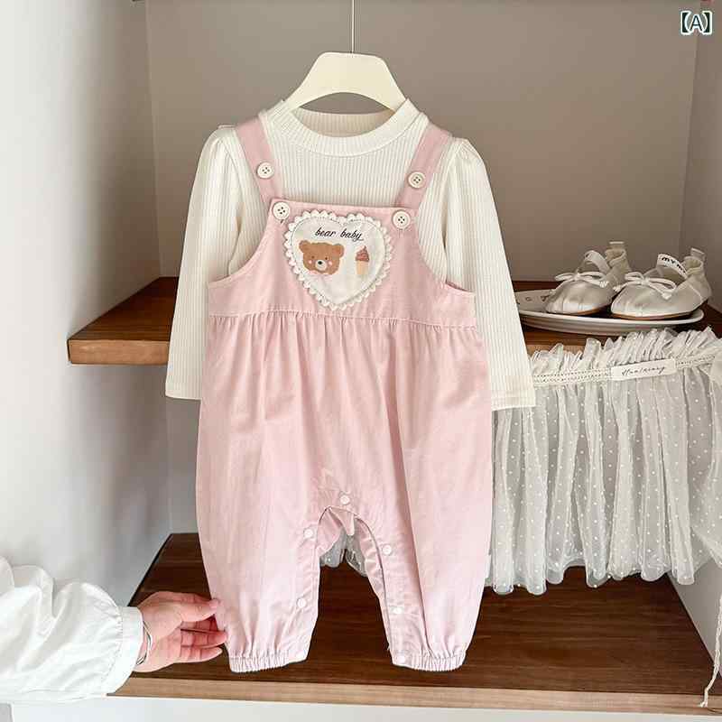 ベビー トップス 背広パンツ セット 女の子 長袖 長ズボン コットン ポリエステル 混合 柔らかい 生地 普通 厚み ピンク 春 かわいい カード プリント 洋気 服 2点 セット Aクラス 安全 73-100cm