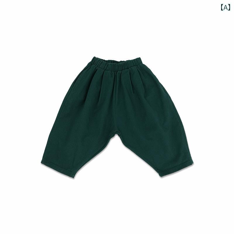 キッズ 長ズボン 男の子 女の子 綿 100% 素材 柔らかい 肌触り ゆったり シルエット 灯籠パンツ ロンパース風 ベビー 普段使い 春秋 春夏 秋冬 インクグリーン ブラウン オレンジ ボヘミアン スタイル イギリス風 トレンド
