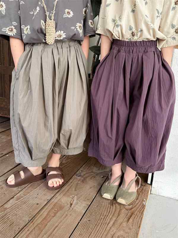 キッズ 男の子 女の子 灯?パンツ 九分丈 綿 素材 柔らか ストライプ柄 切り替え デザイン 高腰 ゴムウエスト ゆったり シルエット 春夏 コーデ 普段使い 遊び着 通園着 80cm 90cm 100cm 110cm 120cm 130cm 140c