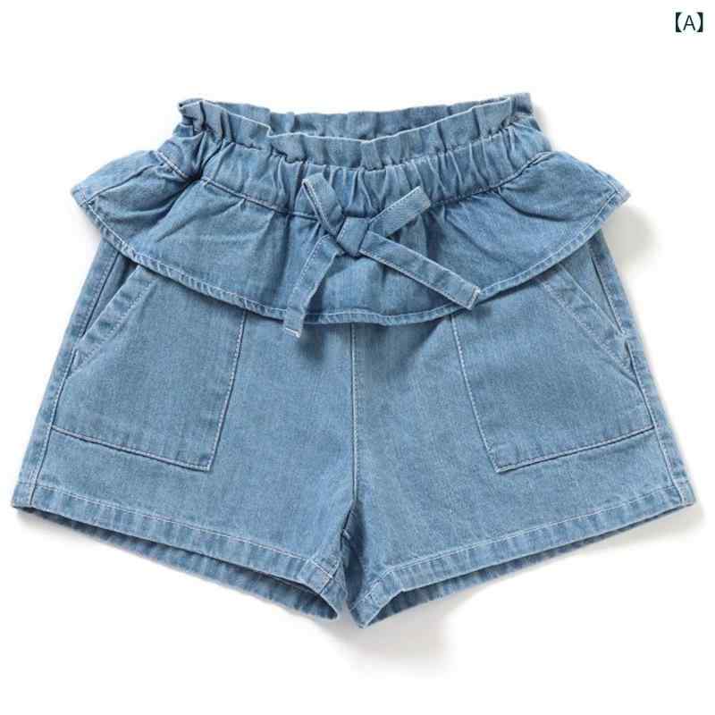 女の子 短パン 綿 素材 夏 純色 花辺 スカート風 高腰 柔軟 基本スタイル 百搭 牛仔 藍 黒 潮風 110-170cm 中大児