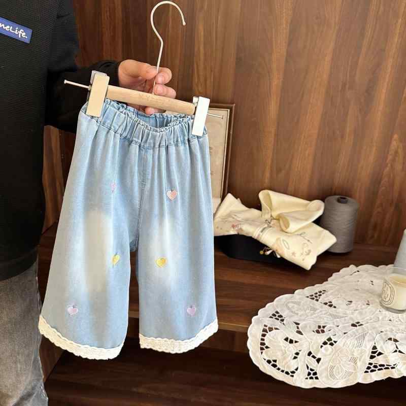女の子 キッズ 牛仔パンツ 薄手 柔らか 綿素材 直筒 垂感 防蚊 短パン 夏用 浅青 男女兼用 3-8歳 軽量 通気性 普段使い