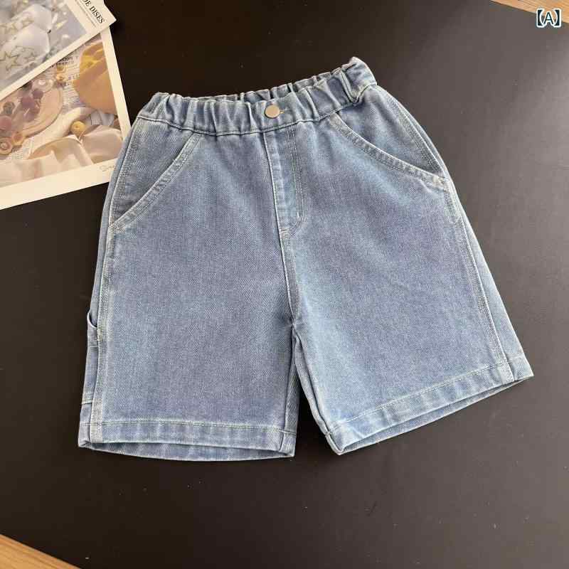キッズ デニム ショートパンツ 男の子 女の子 夏 牛仔 短パン コットン 中童 大童 ブルー 洗い加工 柔軟素材 高腰 弾性ウエスト 休? 韓風 純色 3-8歳 100-140cm 通勤 普段使い アウトドア 軽量 伸縮性