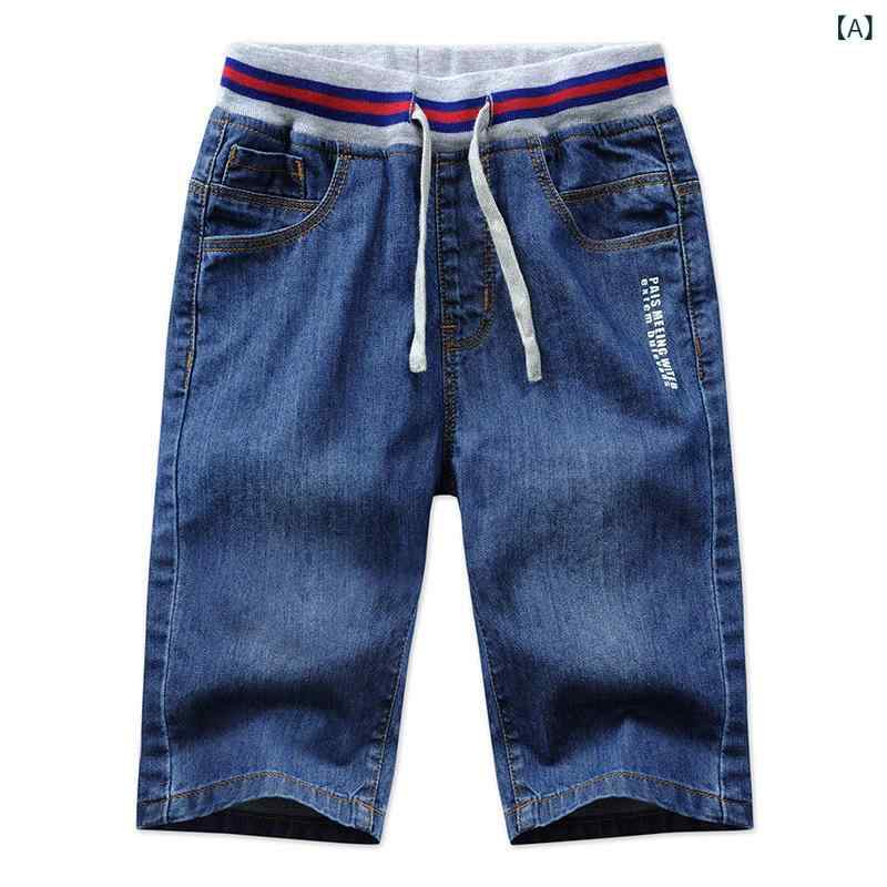 男の子 牛仔 短パン 夏用 綿100% 中大童 薄手 柔らかい 加工 純色 中腰 ゴム ウエスト 潮風 スタイル 欧米 風 男の子 キッズ 服 子供 ズボン 夏服 日常使い 軽量 通気性 伸縮性 快適 素材 デニム 生地 男の子 夏 コーデ アクティブ