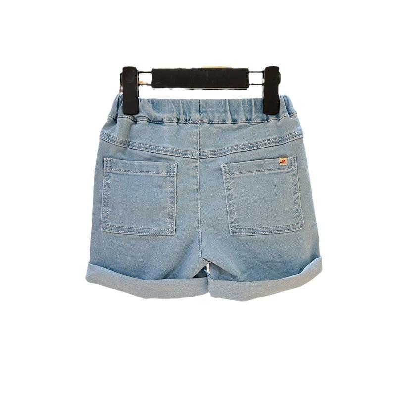 キッズ 牛仔 ショートパンツ 男の子 女の子 綿 素材 柔軟 加工 夏 シーズン カード 柄 中腰 ゴム ウエスト 1-3歳 90-130cm 適合