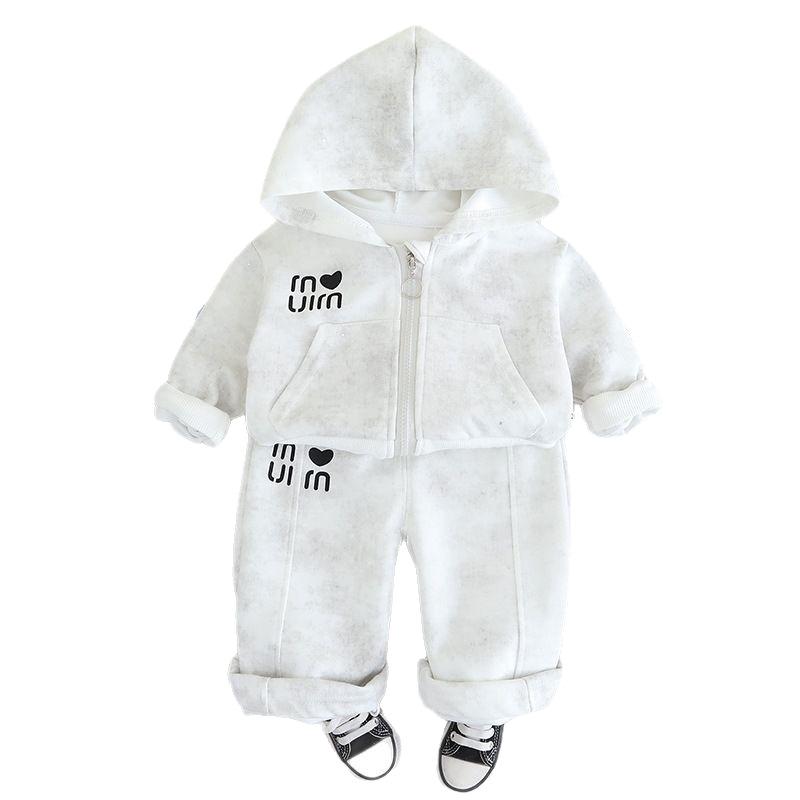 キッズ 女の子 男の子 秋冬 セットアップ 学院風 ルーズ トップス ストレートパンツ コットン 長袖 フーディ ジップアップ 柔らかい 酵素洗い 普通厚 白色 黒 ピンク 3-8歳 100-140cm