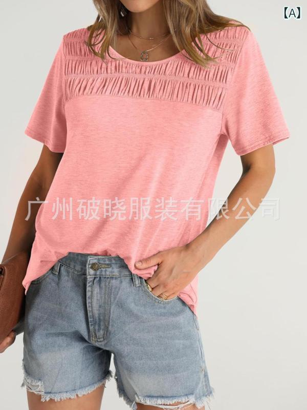 Tシャツ レディース 春夏 ピンク 丸首 短袖 トップス 切り替え デザイン レースアップ ワイド シルエット 合身 タイプ ?? 素材 ・届? 混紡 伸縮性 快適 日常使い 日韓 スタイル カジュアル ファッション 女性用