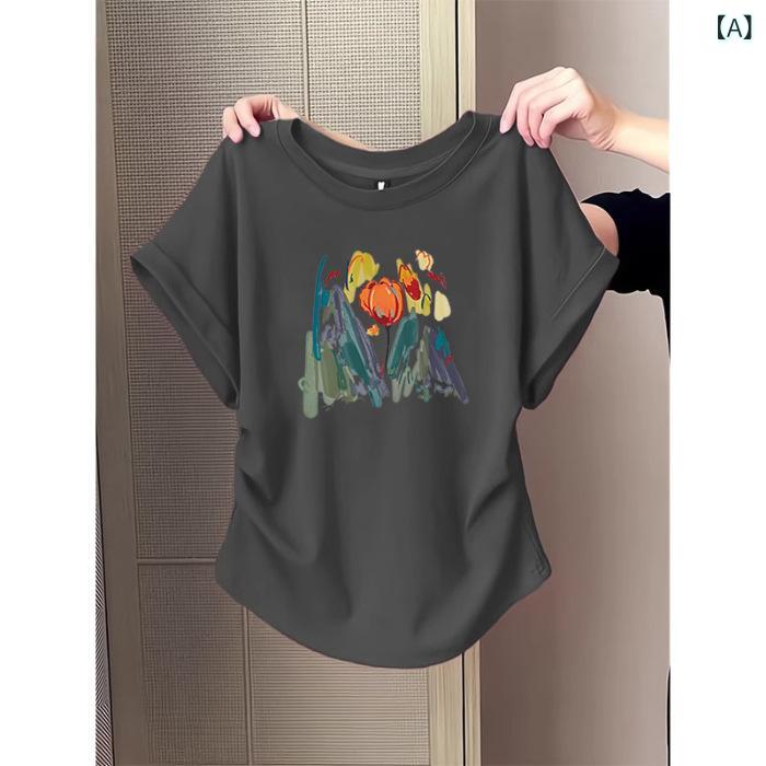 Tシャツ レディース 短袖 灰色 綿混 修身 収腰 プリーツ 切り替え 不規則 ラウンド ヘム トップス 日常 デイリー フィット コットン 素材 ソフト 快適 シンプル デザイン 日韓 スタイル カジュアル 百搭 ユニセックス