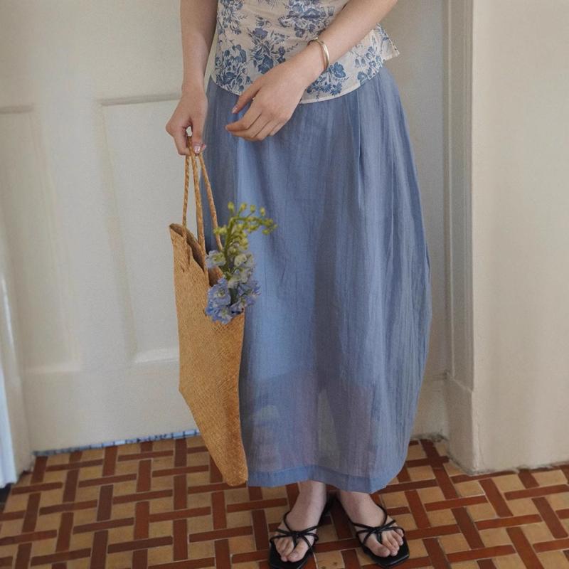 スカート 女性用 ミスト フレンチ レイヤード シフォン 透け感 テクスチャー プリーツ 中長丈 半身スカート 純色 切り替え ポリエステル ラップスカート 3D 立体 モチーフ ミント 夏 通勤 気質 快適 休?