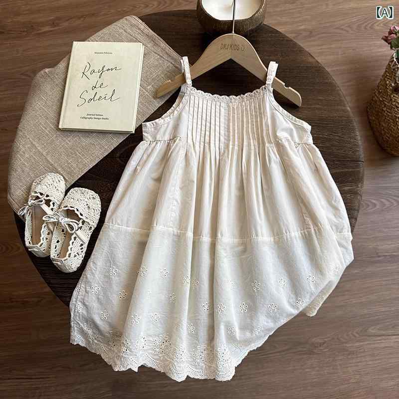 女の子 ワンピース 吊り帯スカート 綿素材 Aライン 夏服 女児 3～8歳 かわいい 純色 杏 軽やか 涼しい 通気性 プリンセス風 日常使い 女の子 夏 トップス スカート 女児服 子供服 ガールズ 森ガール ナチュラル ソフト ベビー 幼児 成長対応
