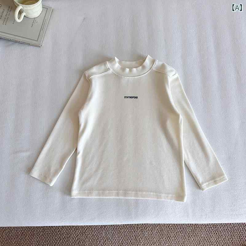 キッズ トップス 長袖 Tシャツ 男の子 女の子 純色 字母プリント 韓バージョン 柔らかい 粘繊 ポリエステル スパンデックス 米白 黒 ・稀 柔軟素材 英倫風 ストリートスタイル 欧美風 3～8歳 中小童 オールシーズン 春秋冬 百搭 ベースレイヤー