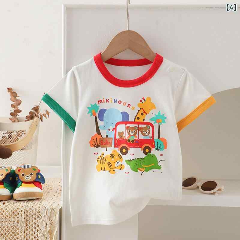 子供服 Tシャツ 男の子 女の子 夏 半袖 トップス 丸首 コットン100% 柔軟素材 動物柄 カラフルプリント 白 青 かわいい 日常使い 3-8歳向け 4,315円