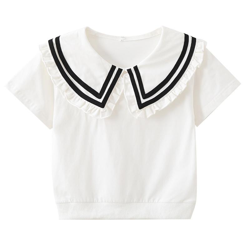 女の子 Tシャツ 短袖 トップス 子供服 夏服 中大童 純棉 女児 ベビー 夏季 丸首 プリンセスデザイン 打底シャツ 薄手 柔軟加工 無地 かわいい プリンセス トレンド 吸湿排汗 綿素材 白 紺 110cm 120cm 130cm 140cm 150
