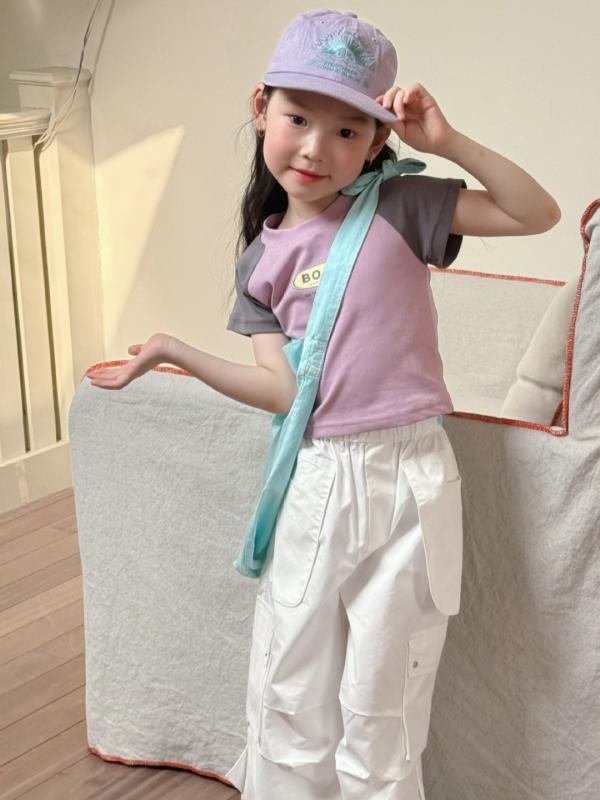 女の子 Tシャツ 短袖 夏 かわいい 印花 綿 柔軟 素材 丸首 3-8歳 日常 遊び着 軽量 通気性 子ども服 トップス 韓風 デザイン アルファベット パターン 白