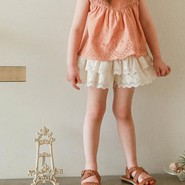 女の子 短パン 女児 ベビー 子供 双層 レース 花辺 スカートパンツ 緑 ピンク ベージュ 綿 95% 柔軟 刺繍 純色 中腰 ゴムバンド 夏 ボヘミアン 田園 かわいい プリンセス トレンド キャンディ ヨーロッパ アメリカ スタイル 90-150c