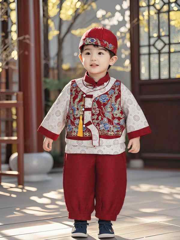 男の子 チャイナ服 唐装 赤 麒麟柄 セット 冠付き 春 動物柄 綿内胆 柔軟 聚?繊維 厚手 中国風 1-3歳 80-100cm 赤ちゃん 百日 冠服 抓周 礼服 春季 セットアップ 赤ちゃん服 男児 春服 伝統衣装 動物プリント 柔らかい生地 厚み普