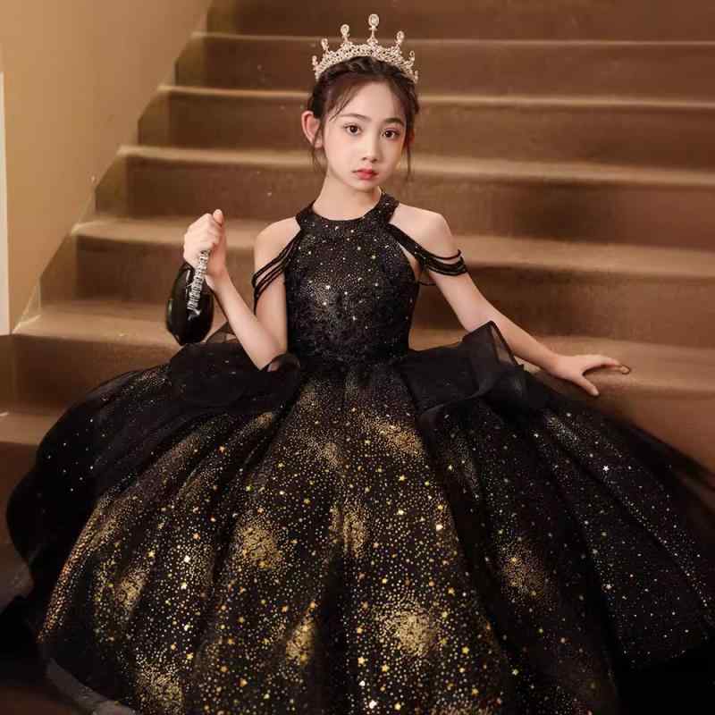 女の子 ドレス 子供 礼服 黒 かわいい 公主 スカート 宴会 演出 服 チュチュ セット 化粧繊維 混紡 ポリエステル 100cm 110cm 120cm 130cm 140cm 150cm 160cm 春秋 夏 冬 春 秋 オールシーズン 女中大童 ｜LiLishop6