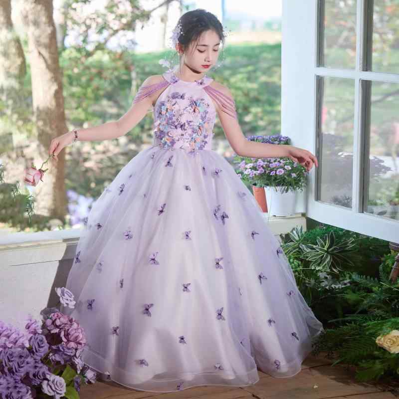 女の子 ドレス 礼服 紫 かわいい 洋気 3-8歳 100-140cm 化粧繊維 混紡 ポリエステル 50% レース 褶 コーティング 剪毛 酵素洗 セット 春秋夏冬 紫 100cm 110cm 120cm 130cm 140cm 150cm 160cm|LiLishop6
