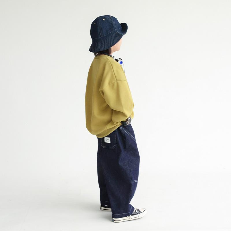 男の子 キッズ 牛仔パンツ 長ズボン デニム コットン 95% 柔軟素材 シンプル 純色 アルファベット柄 中腰 ゴム腰 ゆったり ルーズフィット ストリートカジュアル 普段使い 春秋 秋 男児 子供 ベビー 3-8歳 100-140cm 100cm 1
