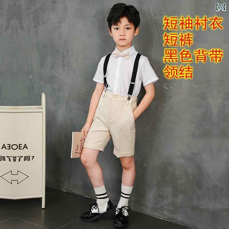 男の子 スーツ セット 英倫風 子供 礼服 演出服 ホスト服 ジャケット シャツ ショーツ 背広 メンズ キッズ 男児 フォーマル 演奏会 プレゼン ミックス コットン ポリエステル 白色 米色 黒 春夏秋 軽量 通気性 スタイリッシュ クラシック フォ
