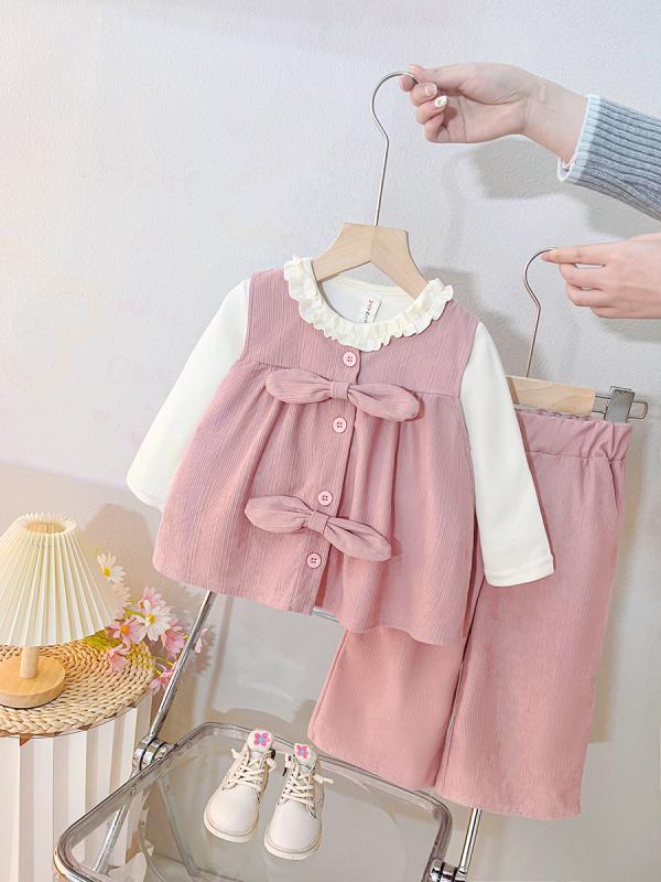 女の子 服 セットアップ 春夏 長袖 長ズボン 2点セット ファッション 洋気 綿 素材 ピンク ブラウン カジュアル 日常使い 軽量 通気性 伸縮性 かわいい デザイン 快適 着心地 成長期 対応