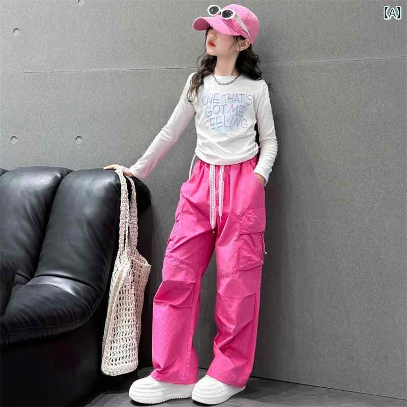 女の子 トップス 短袖 工装パンツ セット 春夏 薄手 コットン 柔らか素材 かわいい クールスタイル 普段使い 街着 120-170cm 対応 白色 黒 ピンク ブルー