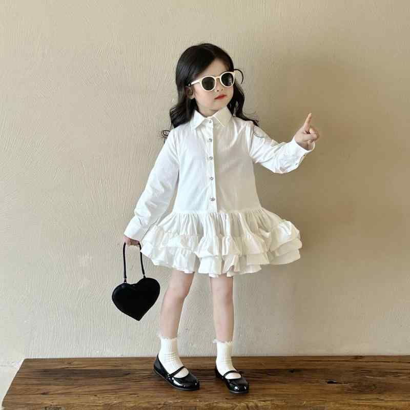 女の子 ワンピース 学院風 花辺 シャツ スカート 長袖 連衣裙 プリンセス スカート 春季 綿 素材 白色 花柄 プリーツ スカート 3-8歳 女児 休? スタイル かわいい デザイン 荷叶辺 スカート 柔らかい 生地 日常 着用 通学 春 シーズン