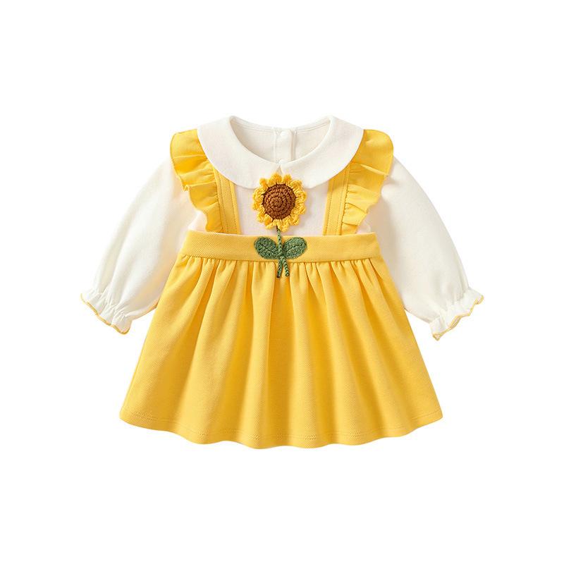 女の子 ワンピース 秋冬 コットン混紡 プリンセス スカート 荷葉辺 スカート かわいい 洋気 外出 73cm 80cm 90cm 100cm 110cm 向陽色 女児 ドレス インファント プリンセスドレス 秋服 コットン98.9% 安全A級