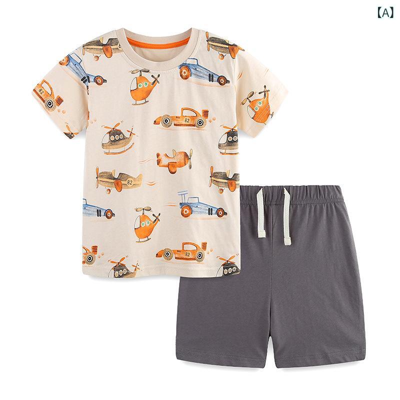 男の子 子供服 セット 短袖 Tシャツ 針織 綿 短パン 夏 春夏 欧米風 印花 丸首 柔らかい 普通厚 カード セット かわいい ピンカラー 潮 欧米 100%綿 ソフト 子供向け 日常使い 遊び着 3-8歳 90-125cm