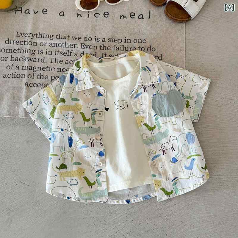 キッズ 男の子 シャツ Tシャツ 2点セット 夏 短袖 上衣 薄手 綿100% 柔らかい 肌触り 安全 A類 緑 ベージュ 短パン かっこいい スタイリッシュ コットン 生地 軽量 通気性 かわいい デザイン 日常使い 遊び着 赤ちゃん 服 1-3歳 4,393円