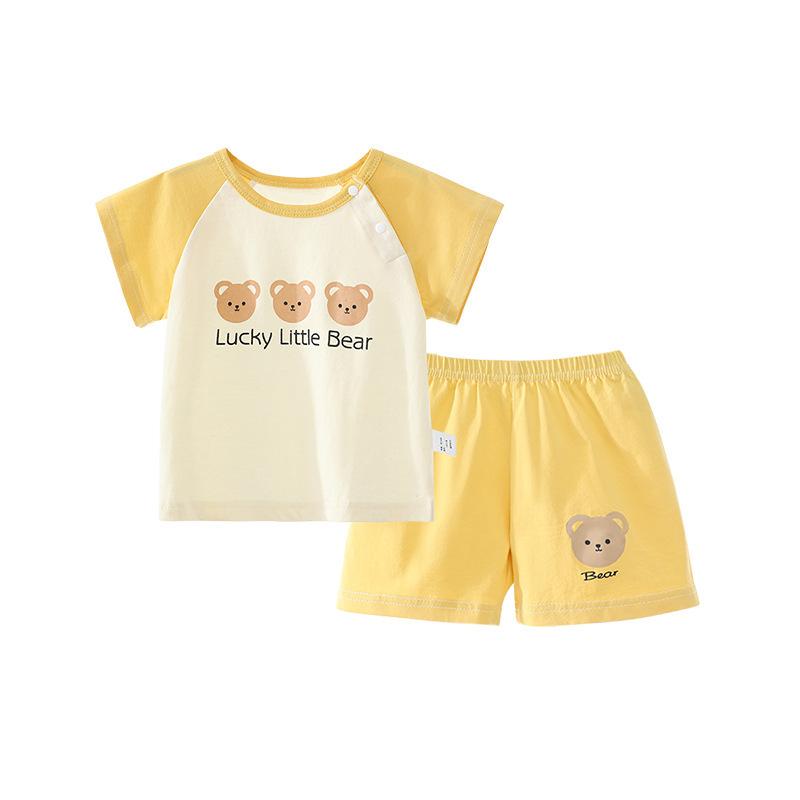 キッズ 男の子 女の子 夏季 セットアップ 薄手 綿 短袖 Tシャツ 短パン 外出着 抽象柄 柔軟素材 夏服 2点セット 80cm 90cm 100cm 110cm 120cm ブルー グレー ピンク 緑