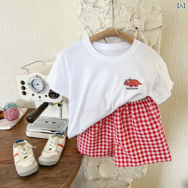 キッズ セットアップ 男の子 女の子 夏服 薄手 短袖 Tシャツ 短パン 綿素材 100% 防紫外線 カードプリント 動物柄 かわいい カジュアル 日常使い 軽量 通気性 3-8歳 90-140cm