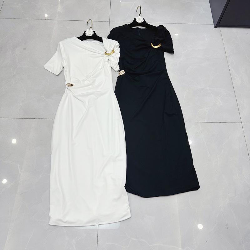 {\u0026quot;result\u0026quot;: \u0026quot;ワンピース 女性用 夏 フレンチスタイル 丸首 短袖 プリーツ デザイン メタリックボタン 装飾 Aライン ロング丈 高腰 気質 通勤 ブラック ホワイト ポリエステル セットアップ 単品 セットアップ 単品 セットアップ 単品