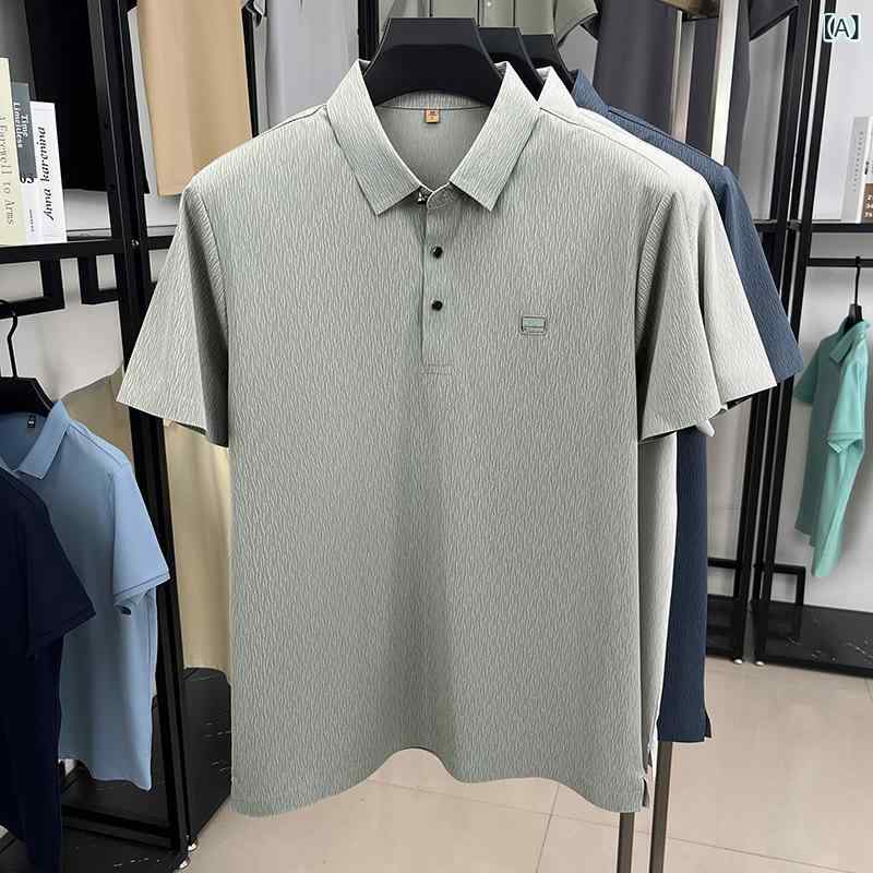 メンズ POLOプルオーバー 短袖 商行為 商行為心地好い 日常 桑蚕絲 ポリエステル 当たること冷感 薄っぺら 夏 浅緑 浅灰 深藍 無痕 翻領 水洗いする 透気 機洗可 耐摩耗 免・聞 防裂 色牢度高 嵌花