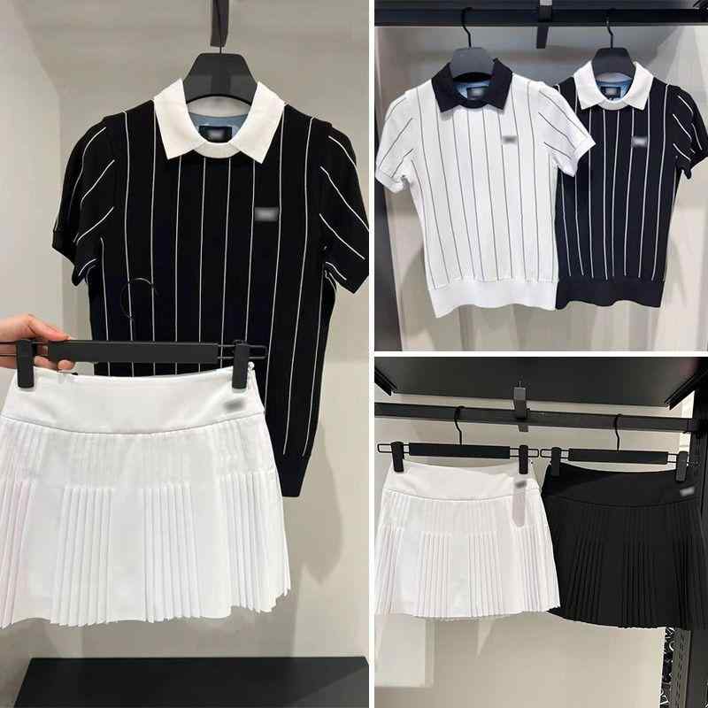 ゴルフ スカートセット レディース 夏 女性用 ファッション ストライプ 襟 短袖 単色 短い スカート 竹繊維 プロピレン 白色 黒 伸縮性 軽量 通気性 ゴルフウェア スポーツ アクティブ 涼しい セットアップ トップス ボトムス｜LiLishop6