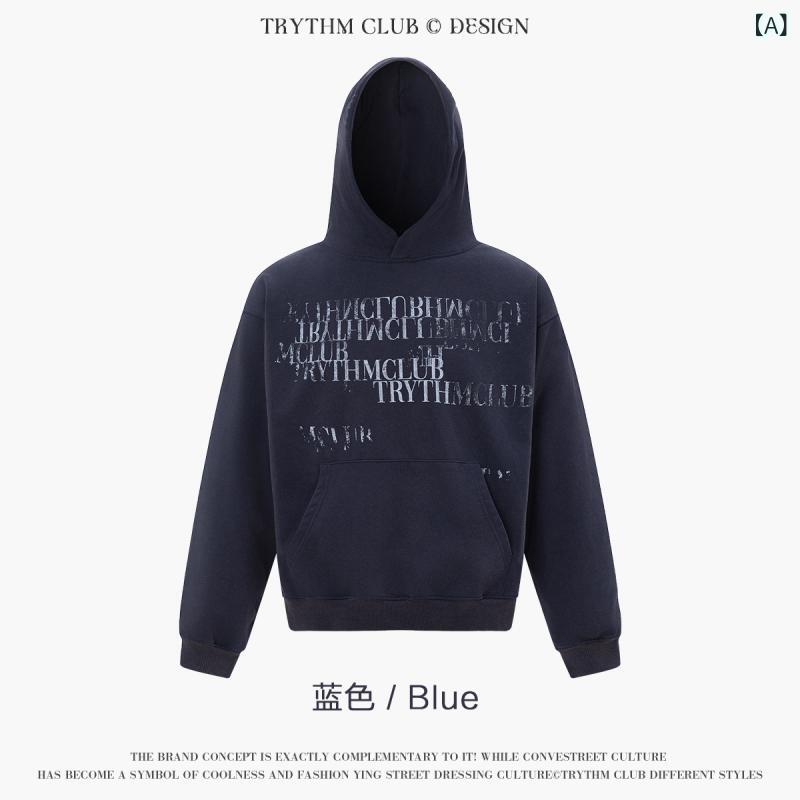 メンズ フーディ 連帽パーカー 綿 ポリエステル 原料品 グラデーション 合いことば ロゴタイプ 刷り上げる ヴィンテージ風 産業 ルーズフィット 御居処跳ねる 表どおり 表現スタイル 日常 使い走り 秋 時節 青色 黒いこと ロング捩り ラウンドのど首 トッ