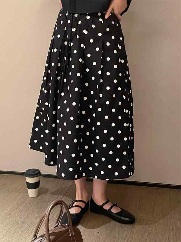 半身スコート お上さん用 A生産ライン 中長丈 綿織物 100% 黒白 波点 刷り上げる 古典派音楽 レトロ 精神状態 通い 表現スタイル 秋期 寄せあわせ 対比