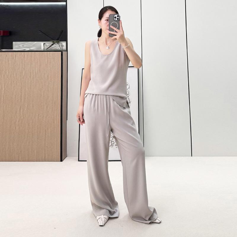 レディース ワイドパンツ クール アセテート 三醋酸 ポリエステル 透気 快適 ゆったり ストレート ロング ゴムウエスト 薄手 微弾力 通勤 気質 スタイル 米杏 黒 ミーアーピー ブラック 夏 春夏 軽量 涼しい 普段使い ビジネス カジュアル 女性|LiLishop6