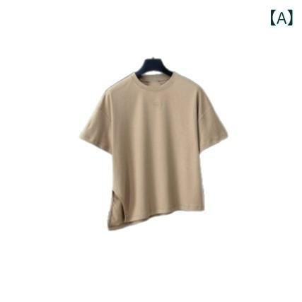 メンズ Tシャツ 短袖 刺繍 不対称 丸首 綿 100% ゆったり 透気性 幾何学柄 プリント ベーシック 日常使い カーキ 黒 夏 青年向け 18-24歳 180-250g 休?｜LiLishop6