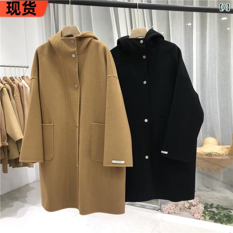 厚地の外套 レディース 秋冬 絨毛 95% 黒 駱駝 広広とした ロング ボンネット 付き添い人 長袖 名取り草 通い 精神状態 表現スタイル 朦々たる 軽さ 情の籠もった ゆったり 影ぼうし 純色 練りあわせる工業 中厚